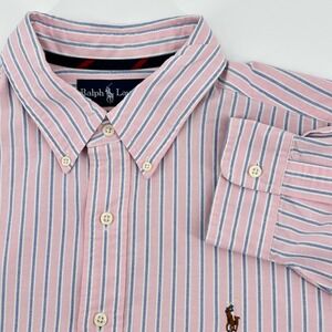 Ralph Lauren Classic Fit Shirt Mens XL Pink Blue Stripe Button Down‎ Cotton